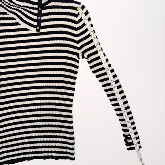 Margaret O'Leary Black & White Striped Snap Turtleneck Top Lightweight Sweater L - Picture 11 of 14
